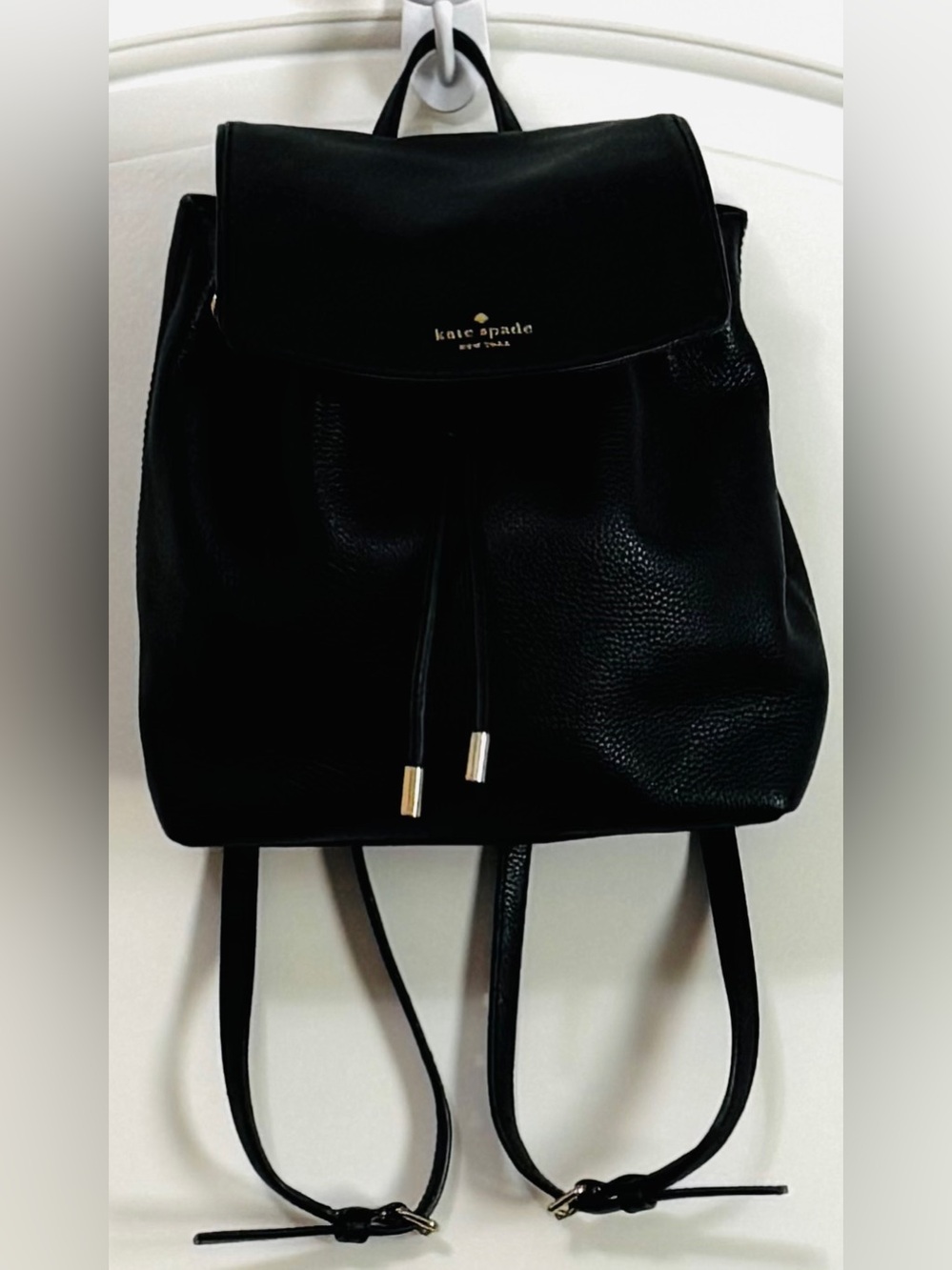 Kate Spade Leila Medium Flap Black Pebbled Leather Backpack - Picture 14 of 16